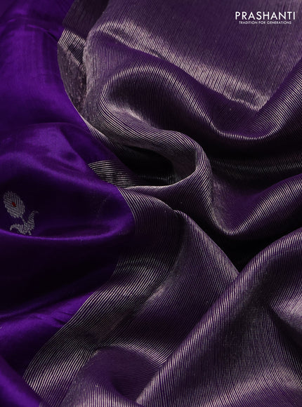 Pure chanderi silk saree violet with allover floral buttas and silver zari woven border