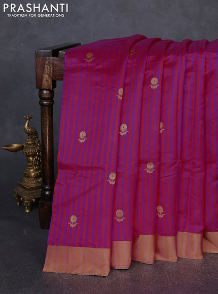 Pure chanderi silk saree pink red with allover stripes & buttas and zari woven border
