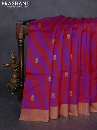 Pure chanderi silk saree pink red with allover stripes & buttas and zari woven border