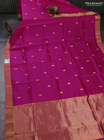 Pure chanderi silk saree pink red with allover stripes & buttas and zari woven border