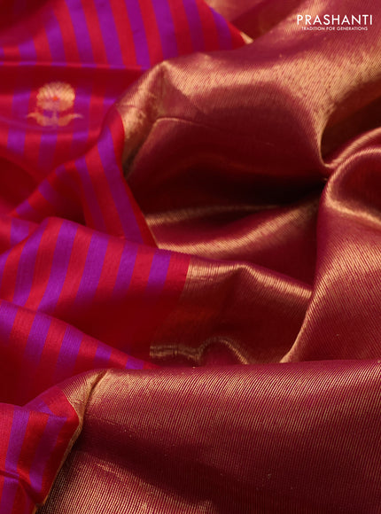 Pure chanderi silk saree pink red with allover stripes & buttas and zari woven border