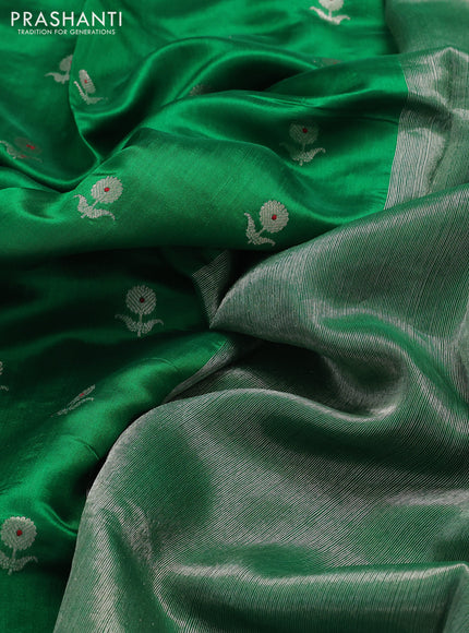 Pure chanderi silk saree green with allover floral buttas and silver zari woven border