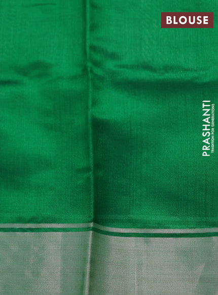 Pure chanderi silk saree green with allover floral buttas and silver zari woven border