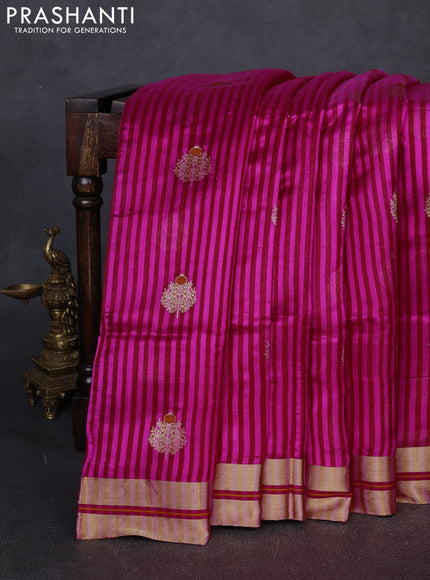 Pure chanderi silk saree pink with allover stripes & buttas and zari woven border