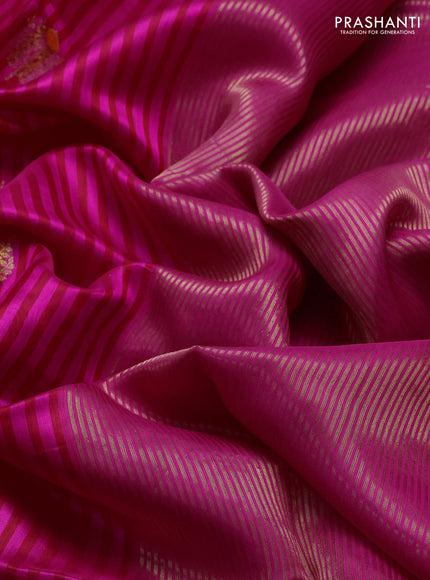 Pure chanderi silk saree pink with allover stripes & buttas and zari woven border