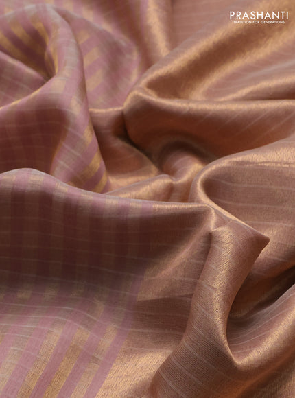 Pure chanderi silk saree pastel pink with allover stripes pattern and zari woven border