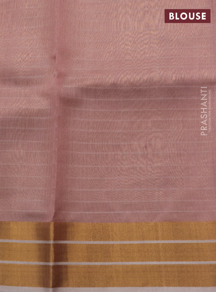 Pure chanderi silk saree pastel pink with allover stripes pattern and zari woven border