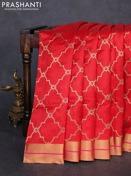 Pure chanderi silk saree red with allover zari weaves and zari woven border