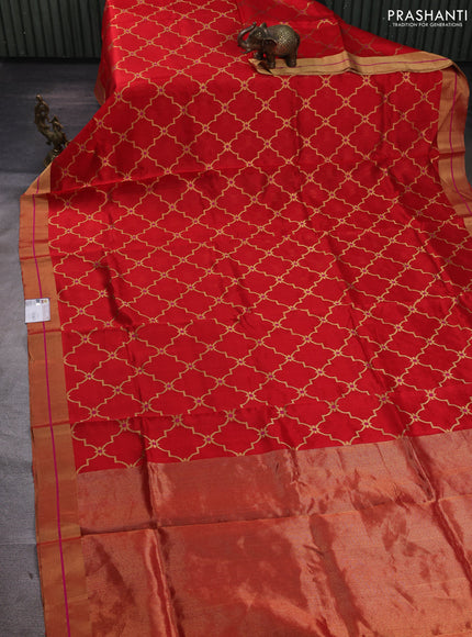 Pure chanderi silk saree red with allover zari weaves and zari woven border