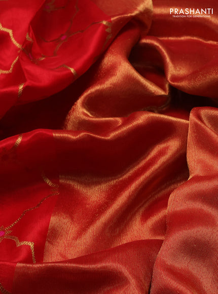 Pure chanderi silk saree red with allover zari weaves and zari woven border