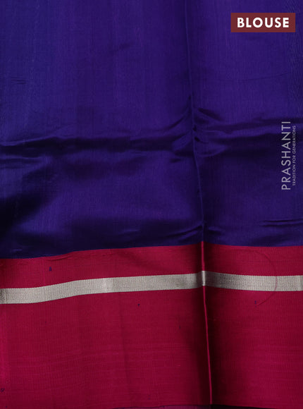 Pure chanderi silk saree blue and pink with silver zari woven buttas and silver zari woven simple border