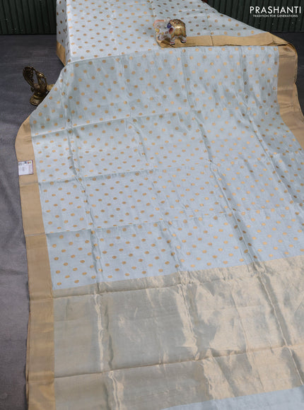 Pure chanderi silk saree pastel blue with allover zari woven buttas and zari woven border