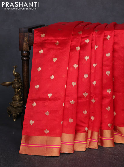 Pure chanderi silk saree red with allover floral buttas and zari woven border