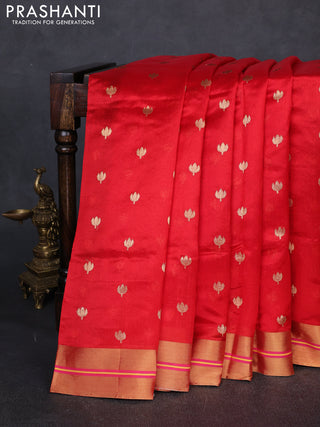 Pure chanderi silk saree red with allover floral buttas and zari woven border
