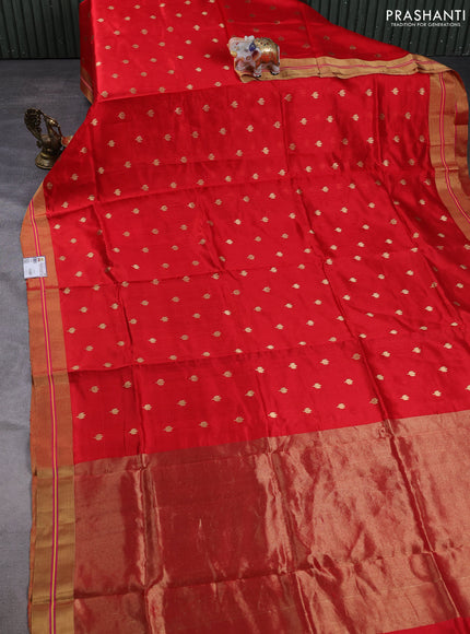 Pure chanderi silk saree red with allover floral buttas and zari woven border