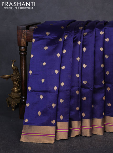 Pure chanderi silk saree blue with allover floral buttas and zari woven border