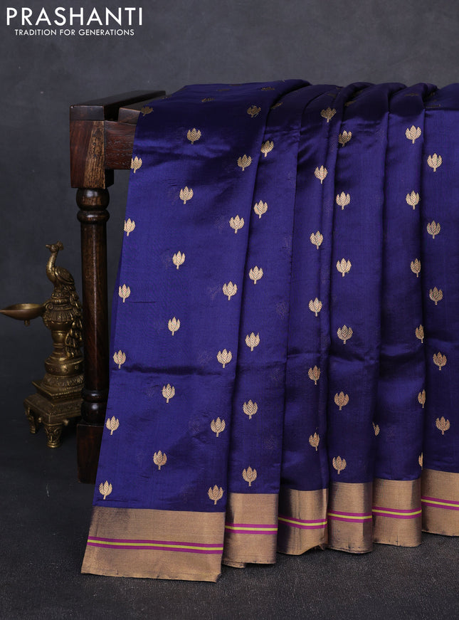 Pure chanderi silk saree blue with allover floral buttas and zari woven border