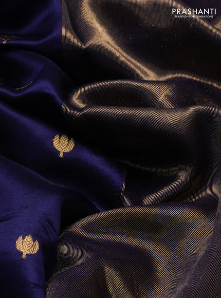 Pure chanderi silk saree blue with allover floral buttas and zari woven border
