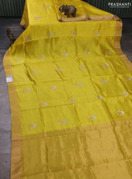 Pure chanderi silk saree yellow with allover floral buttas and zari woven border