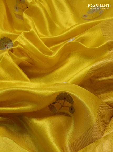 Pure chanderi silk saree yellow with allover floral buttas and zari woven border
