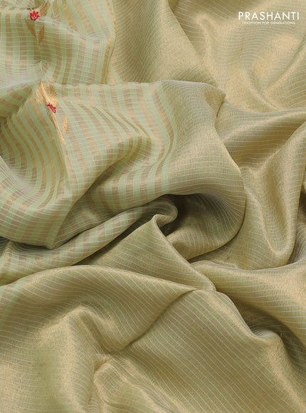 Pure chanderi silk saree pista green with allover stripes & buttas and zari woven border