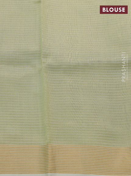 Pure chanderi silk saree pista green with allover stripes & buttas and zari woven border