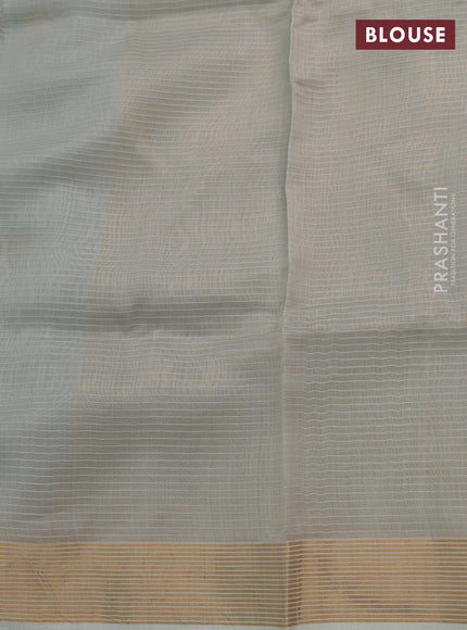 Pure chanderi silk saree mild grey with allover stripes & buttas and zari woven border