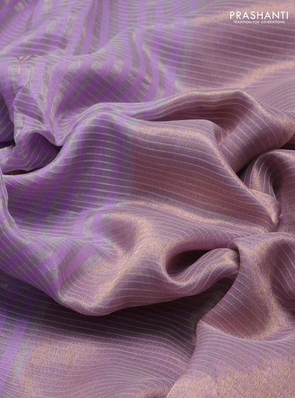 Pure chanderi silk saree lavender with allover stripes & buttas and zari woven border
