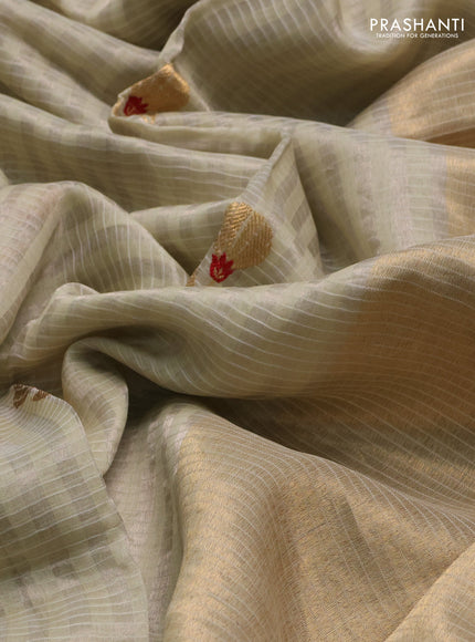 Pure chanderi silk saree beige with allover checks & buttas and zari woven border