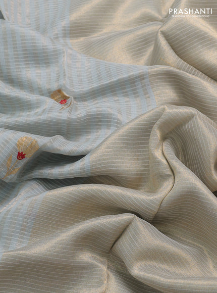 Pure chanderi silk saree pastel blue with allover stripes & buttas and zari woven border