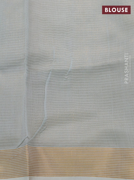 Pure chanderi silk saree pastel blue with allover stripes & buttas and zari woven border