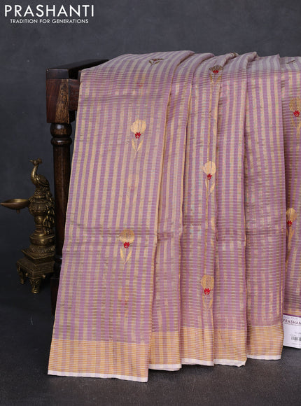 Pure chanderi silk saree pastel lavender with allover checked pattern & buttas and zari woven border