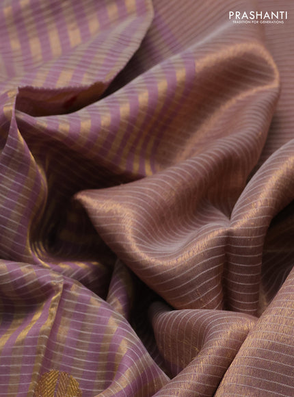 Pure chanderi silk saree pastel lavender with allover checked pattern & buttas and zari woven border