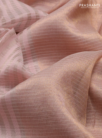 Pure chanderi silk saree peach shade with allover stripes & buttas and zari woven border
