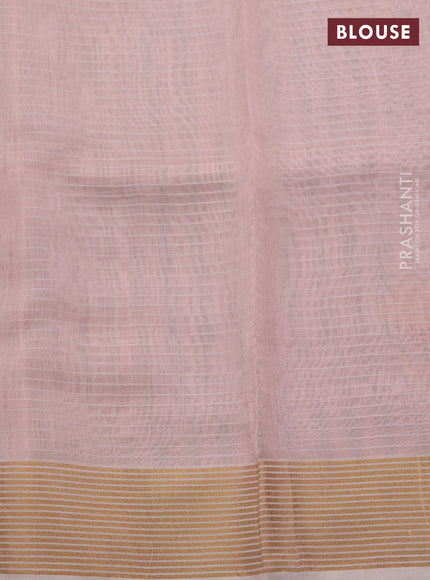 Pure chanderi silk saree peach shade with allover stripes & buttas and zari woven border