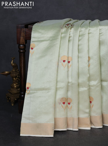 Pure chanderi silk saree pista green with allover floral buttas and zari woven border
