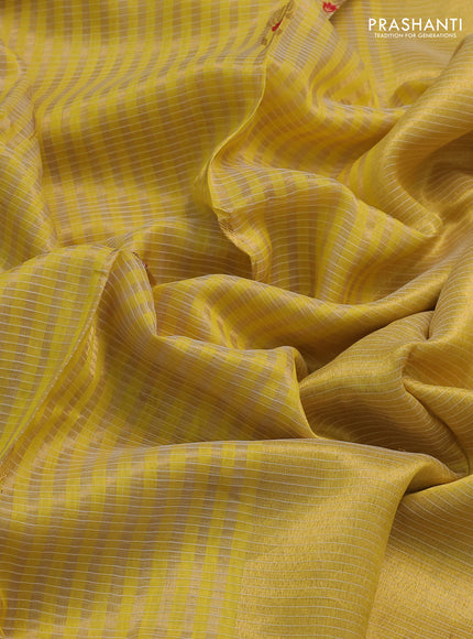 Pure chanderi silk saree mustard yellow with allover stripes & buttas and zari woven border