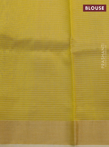 Pure chanderi silk saree mustard yellow with allover stripes & buttas and zari woven border