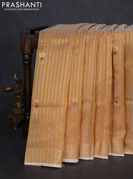 Pure chanderi silk saree sandal with allover checked pattern and zari woven border