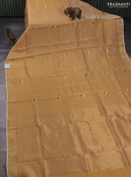 Pure chanderi silk saree sandal with allover checked pattern and zari woven border