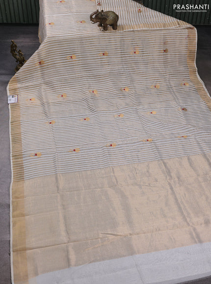 Pure chanderi silk saree off white with allover checked pattern & buttas and zari woven border