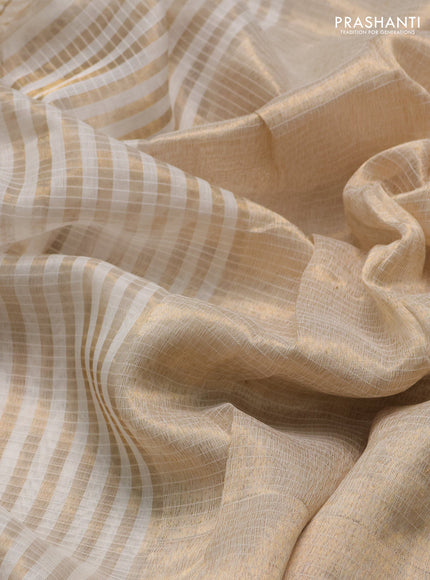 Pure chanderi silk saree off white with allover checked pattern & buttas and zari woven border