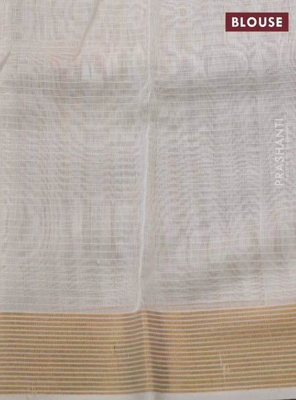 Pure chanderi silk saree off white with allover checked pattern & buttas and zari woven border