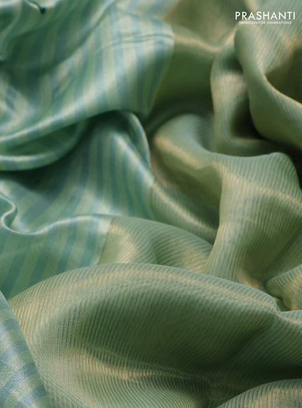 Pure chanderi silk saree pastel blue with allover stripes pattern & buttas and zari woven border