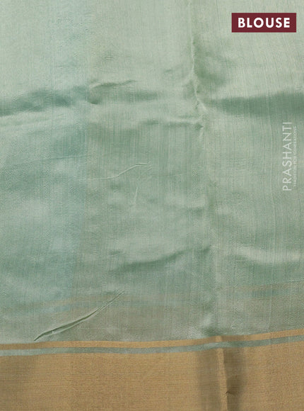 Pure chanderi silk saree pastel blue with allover stripes pattern & buttas and zari woven border