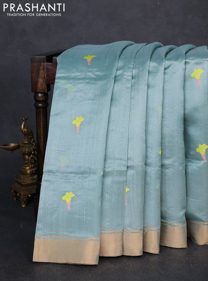Pure chanderi silk saree pastel blue with thread woven buttas and zari woven border