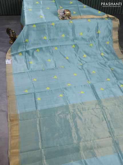 Pure chanderi silk saree pastel blue with thread woven buttas and zari woven border
