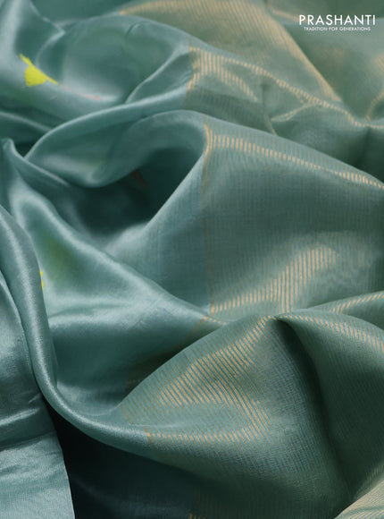 Pure chanderi silk saree pastel blue with thread woven buttas and zari woven border
