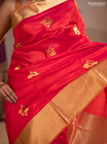Pure chanderi silk saree tomato pink with allover zari woven buttas and long zari woven border