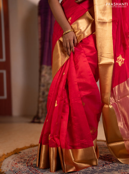 Pure chanderi silk saree tomato pink with allover zari woven buttas and long zari woven border